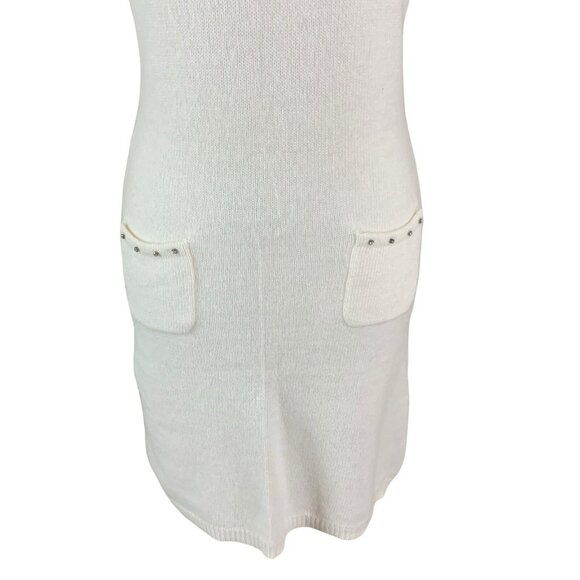 Naf Naf White Angora Wool Blend Knit Sweater Dress Short Sleeve Medium - Picture 3 of 8